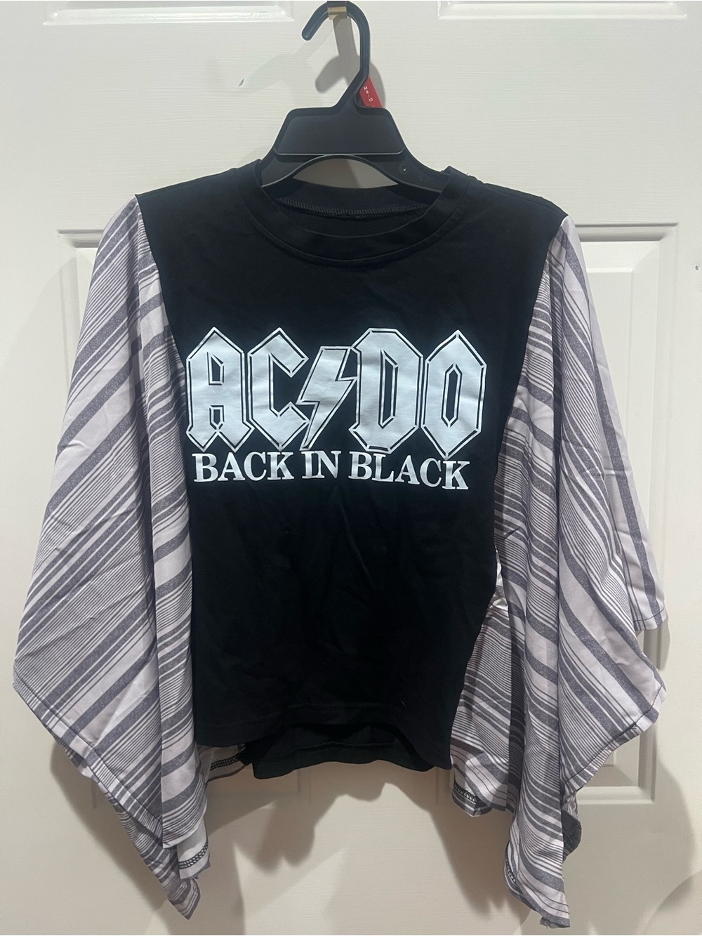 AC/DC Black Long-Sleeve Tee with Gray Striped Sleeves
